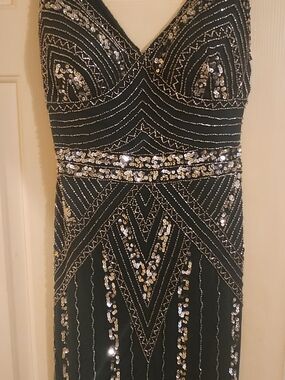 MARINA Green Strapless Sequin Beaded Evening Gown